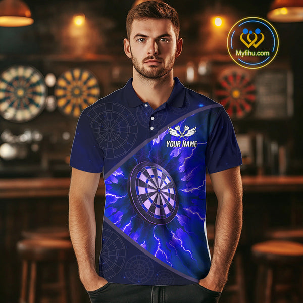 Custom Blue Thunder Lightning Dartboard Polo Shirt For Men, Electric Dart Jersey NYN0644