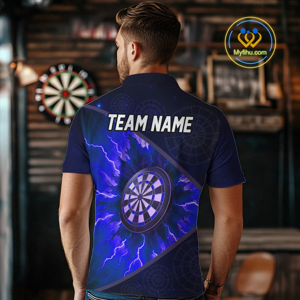 Custom Blue Thunder Lightning Dartboard Polo Shirt For Men, Electric Dart Jersey NYN0644