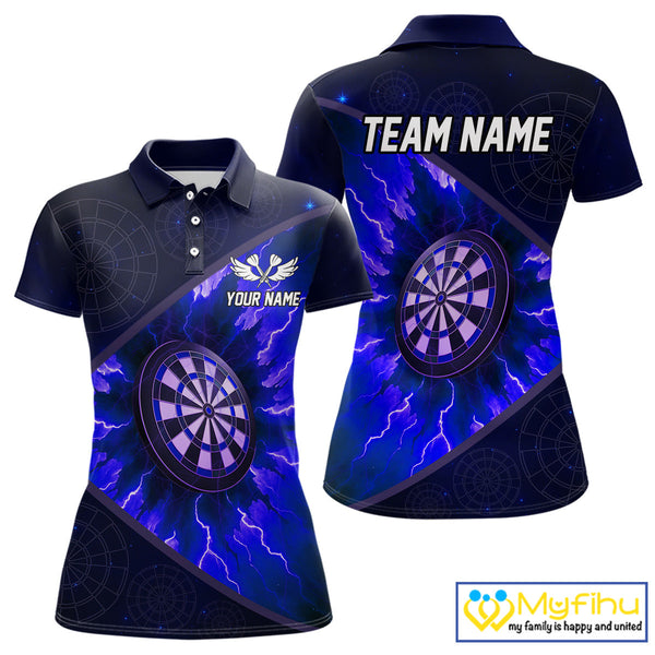 Custom Blue Thunder Lightning Dartboard Polo Shirt For Women, Electric Dart Jersey NYN0644