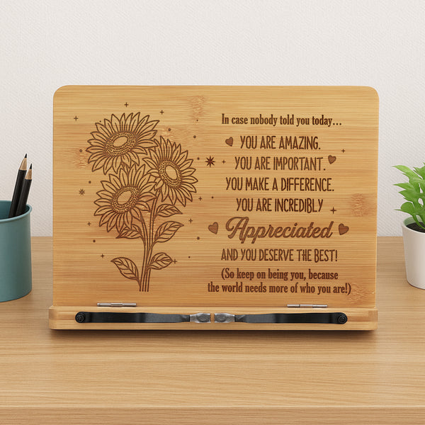 Inspirational Bamboo Book Stand Appreciation Gift, Thank You Gifts, Motivational Reading Stand