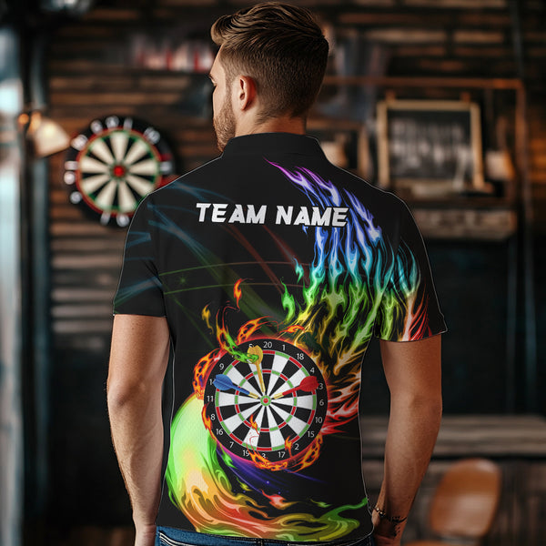 Rainbow Fire Flame Dartboard Darts Polo & Quarter Zip Custom Dart Shirts For Men Dart Jerseys TDM3740