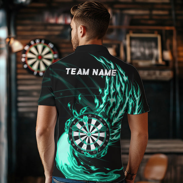 Turquoise Fire Flame Dartboard Darts Polo & Quarter Zip Custom Dart Shirts For Men Dart Jerseys TDM3739