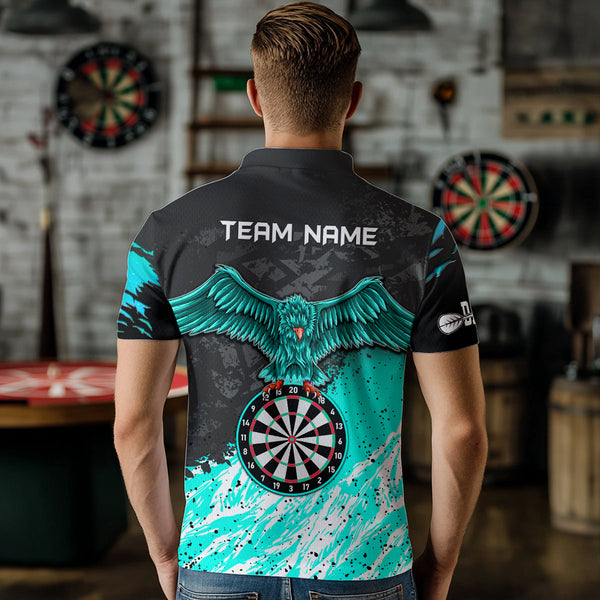 Personalized Turquoise Black Eagle Dartboard Dart Polo & 1/4 Zip For Men Custom Team Dart Jerseys TDM3522