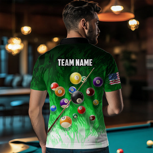 Personalized Green Pool Player Billiard 8 Ball Polo & 1/4 Zip For Men Custom Billiard Shirt Jerseys TDM3657