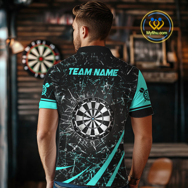Personalized Turquoise Break Glass Dart Shirts For Men Custom Funny Dart Jerseys Polo & 1/4 Zip TDM3876