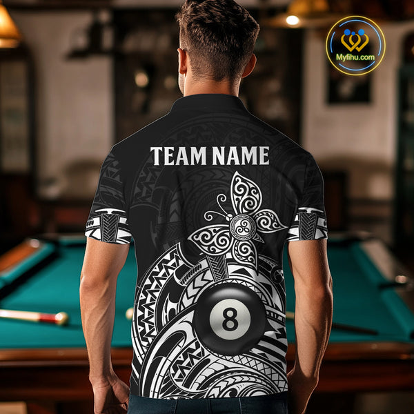 Custom White Black Tribal Butterfly Billiard Shirts For Men | 8 Ball Pool Team Jerseys TDM3987