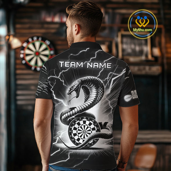 Custom Men's Dart Shirt – Black & White Lightning Cobra Design – Personalized Dart Team Jersey TDM3882