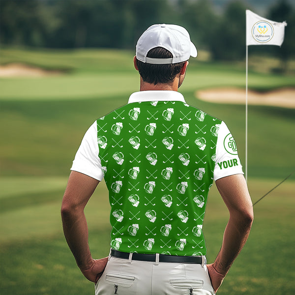 Green and white golf pattern Mens Golf polo shirts custom name golf beer outfit men golf clothes NQS9861
