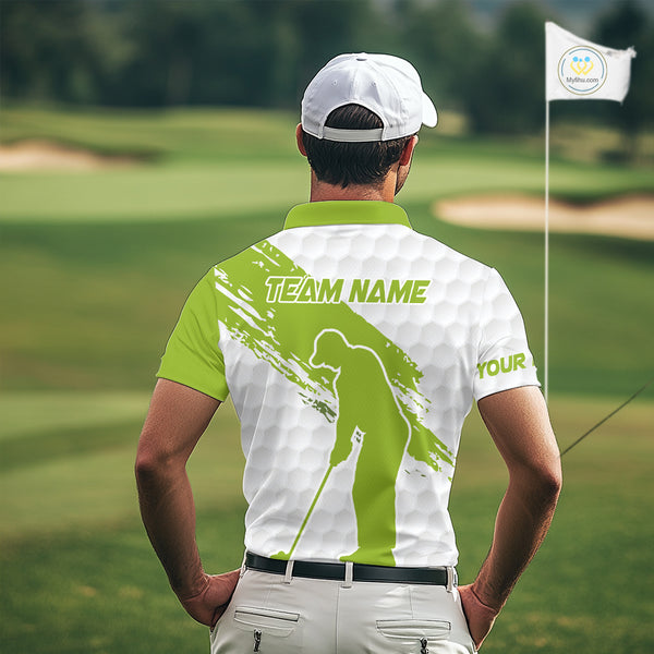 Green and White golf ball pattern Mens golf polo shirts custom team name mens golf clothes NQS9974