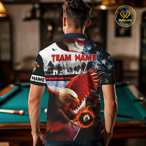 Custom American Flag Eagle 8 Ball Pool Vintage Billiard Shirts For Men, Patriotic Billiard Jerseys TDM3990