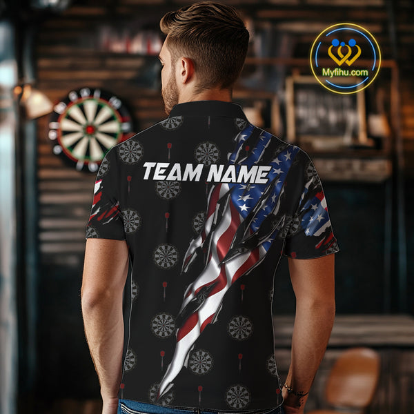 American Flag Scratch Darts Shirt For Men Custom Patriotic Dart Team Jersey Polo & 1/4 Zip TDM4031