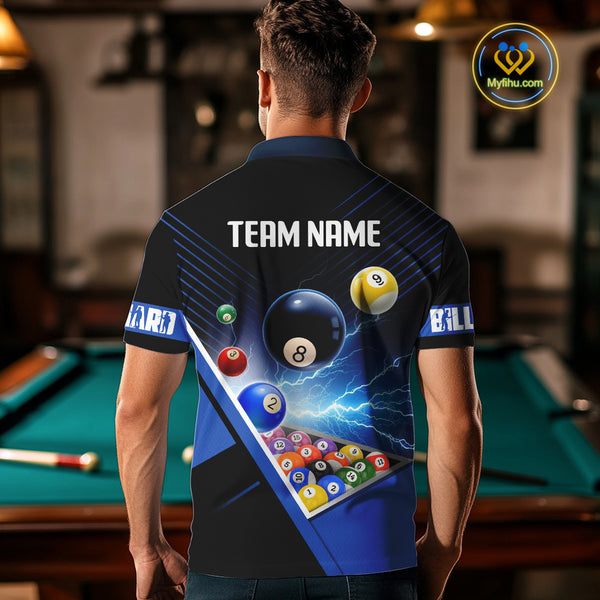Customized Blue Thunder Lightning Strike Billiard Shirt For Men, Billiard Team Shirt Pool Jerseys TDM4009