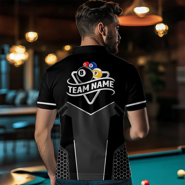 Personalized 8 Ball & 9 Ball Pool Billiard Polo, 1/4 Zip For Men Custom Team Billiard Jersey |White TDM3547