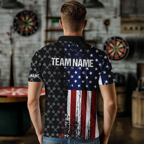 Grunge American Flag Custom Darts Shirt For Men, Darts Jersey Pocket Option TDM3798