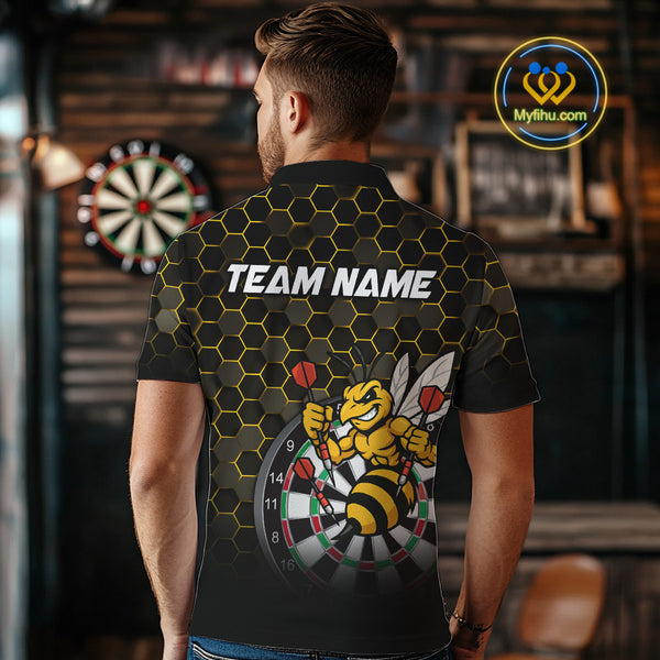 Funny Bee Hexagon Dart Shirts For Men – Custom Darts Team Polo & Quarter Zip Jerseys TDM4003