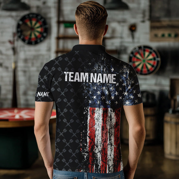 Grunge Vintage American Flag Custom Retro Dart Shirts For Men, Pride Team Patriotic Dart Jerseys TDM3693