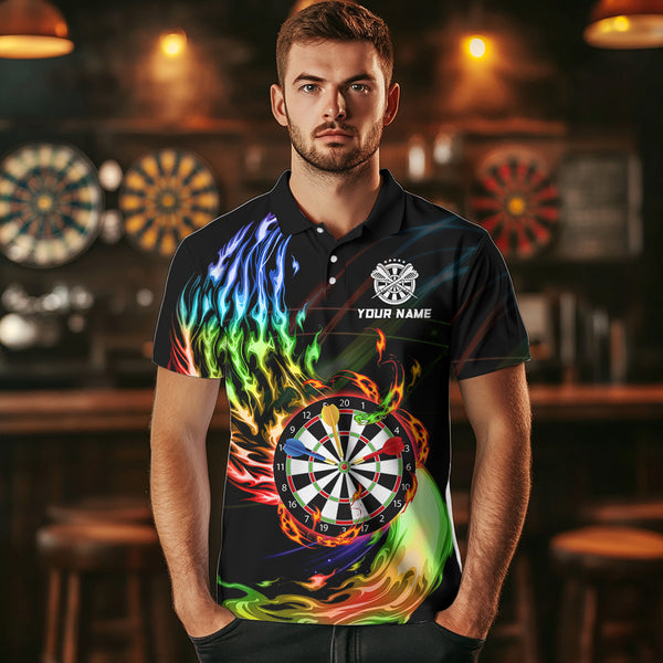 Rainbow Fire Flame Dartboard Darts Polo & Quarter Zip Custom Dart Shirts For Men Dart Jerseys TDM3740