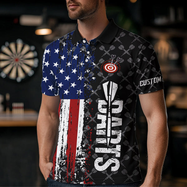 Grunge American Flag Custom Darts Shirt For Men, Darts Jersey Pocket Option TDM3798