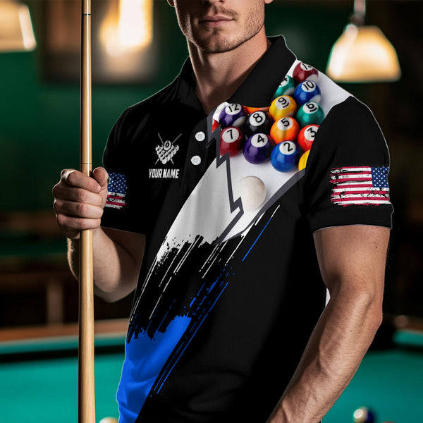 Personalized Black Blue 3D Pool Balls Billiard Shirts For Men Custom Team 8 Ball Billiard Jerseys TDM3575