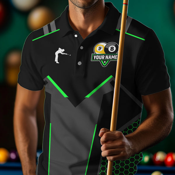 Personalized Billiard 8 Ball & 9 Ball Pool Polo, 1/4 Zip For Men Custom Team Billiard Jersey |Green TDM3581