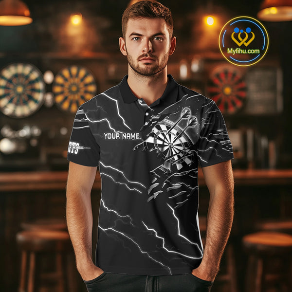 Custom Men's Dart Shirt – Black & White Lightning Cobra Design – Personalized Dart Team Jersey TDM3882
