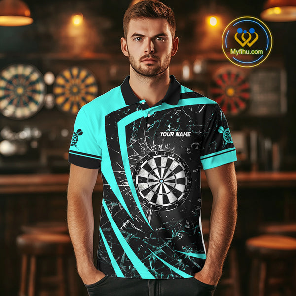 Personalized Turquoise Break Glass Dart Shirts For Men Custom Funny Dart Jerseys Polo & 1/4 Zip TDM3876
