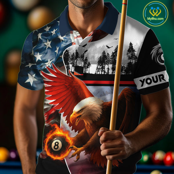 Custom American Flag Eagle 8 Ball Pool Vintage Billiard Shirts For Men, Patriotic Billiard Jerseys TDM3990