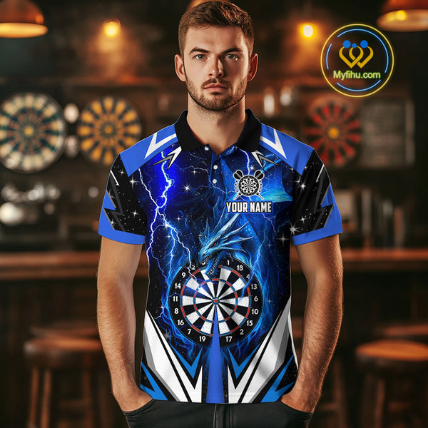 Blue Darts Jerseys Custom Thunder Lightning Dragon Dart Shirt Team Polo & Quarter Zip For Men TDM4314