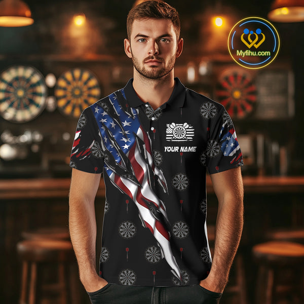 American Flag Scratch Darts Shirt For Men Custom Patriotic Dart Team Jersey Polo & 1/4 Zip TDM4031
