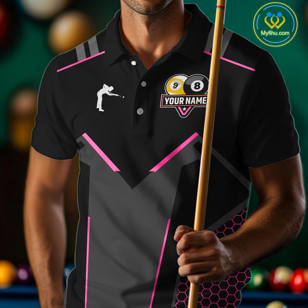 Personalized 8 Ball & 9 Ball Pool Billiard Polo, 1/4 Zip For Men Custom Team Billiard Jersey|Pink TDM4048