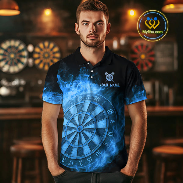 Personalized Blue Dartboard Dragon Flame Darts Shirt For Men Custom Dart Jerseys Polo & 1/4 Zip TDM4070