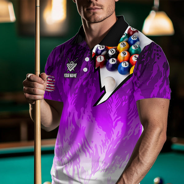 Personalized Purple Pool Player Billiard 8 Ball Polo & 1/4 Zip For Men Custom Billiard Jerseys TDM3658