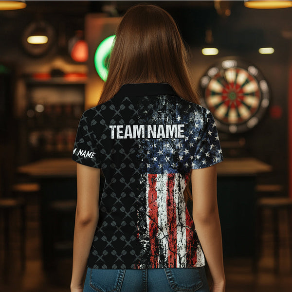 Grunge Vintage American Flag Custom Retro Dart Shirts For Women, Pride Team Patriotic Dart Jerseys TDM3693
