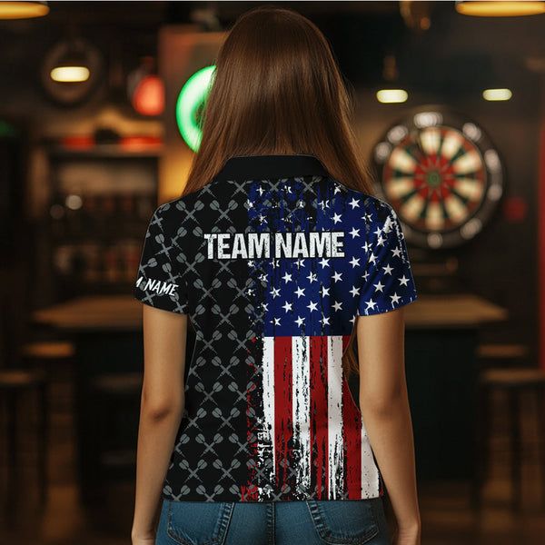 Grunge American Flag Custom Darts Shirt For Women, Darts Jersey Pocket Option TDM3798