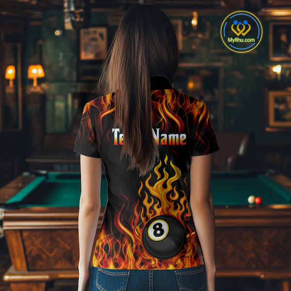 Billiard Fire 8 Ball Flame Custom Women's Billiard Shirts, Billiard Team Pool Jerseys |Orange TDM4011
