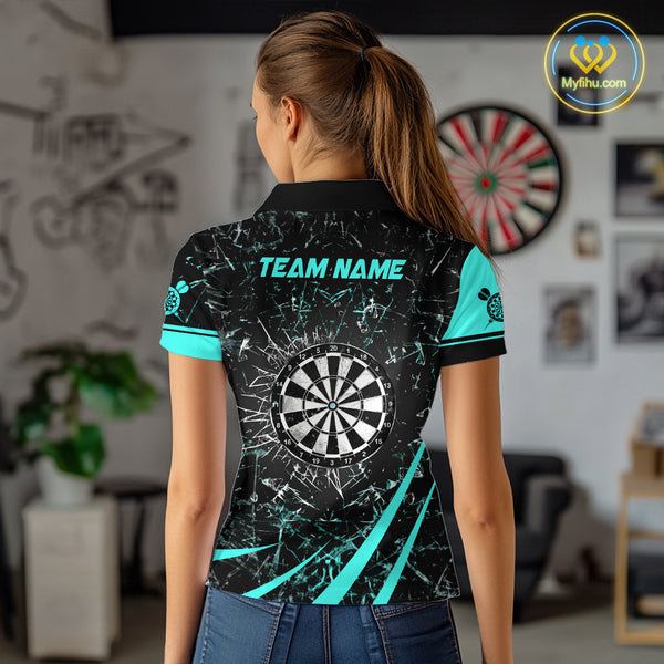Personalized Turquoise Break Glass Dart Shirts For Women Custom Funny Dart Jerseys Polo & 1/4 Zip TDM3876