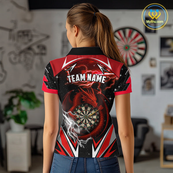 Personalized Dragon Dart Shirts For Women – Custom Thunder Red Darts Team Jerseys Polo & Quarter Zip TDM4037
