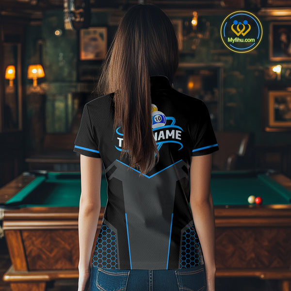 Personalized 8 Ball & 10 Ball Pool Billiard Polo, 1/4 Zip For Women Custom Team Billiard Jersey  TDM4050
