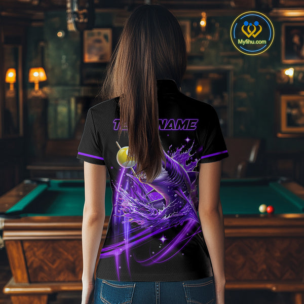 Purple 8 Ball & 9 Ball Pool Billiard Shark Polo & Quarter Zip For Women Custom Team Billiard Jerseys TDM4088