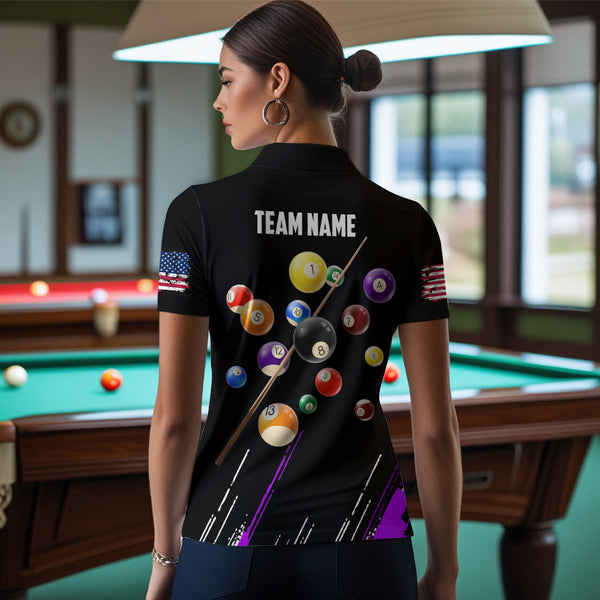 Personalized Black Purple 3D Pool Balls Billiard Shirts For Women Custom Team 8 Ball Billiard Jerseys TDM3576