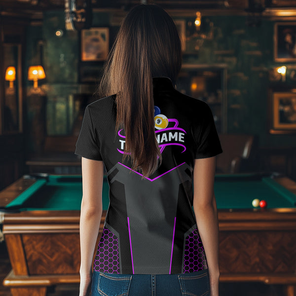 Personalized Billiard 8 Ball & 9 Ball Pool Polo, 1/4 Zip For Women Custom Team Billiard Jersey|Purple TDM3582