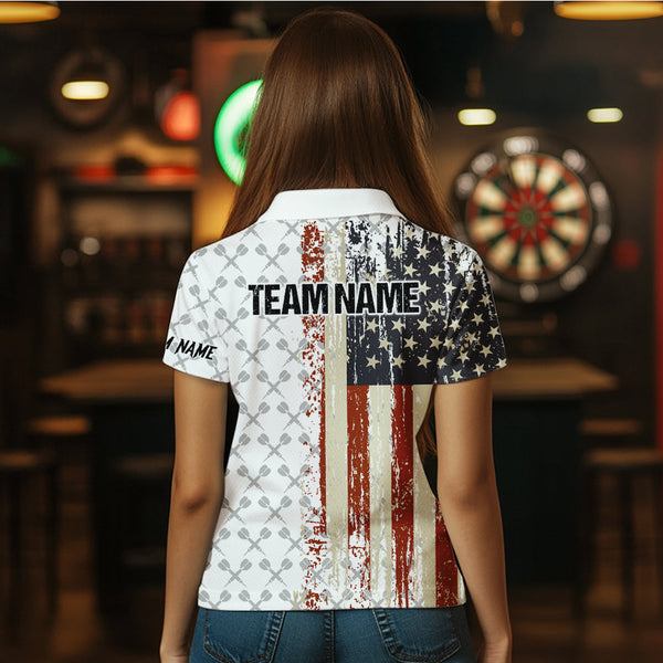 Grunge Retro US Flag Custom Darts Shirt For Women, Darts Jersey Pocket Option TDM3797