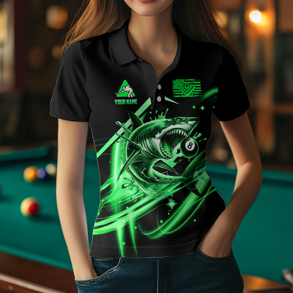Green 8 Ball Pool Billiard Shark Polo & Quarter Zip For Women Custom Team League Billiard Jersey TDM3732