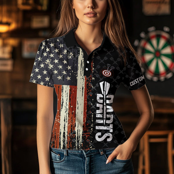 Vintage American Flag Darts Shirt For Women Custom Darts Jersey Pocket Option TDM3516
