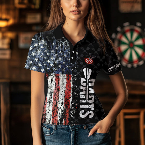 Grunge Vintage American Flag Custom Retro Dart Shirts For Women, Pride Team Patriotic Dart Jerseys TDM3693