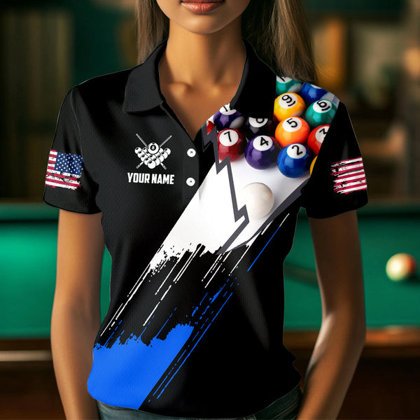 Personalized Black Blue 3D Pool Balls Billiard Shirts For Women Custom Team 8 Ball Billiard Jerseys TDM3575