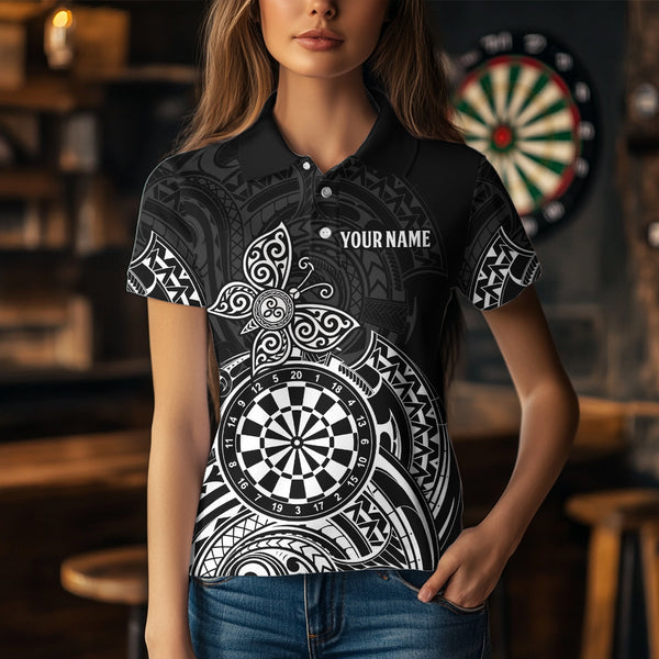 Custom White Black Tribal Dartboard Butterfly Darts Shirts For Women, Darts Team Jerseys Outfit TDM3988