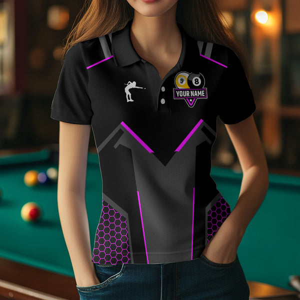 Personalized Billiard 8 Ball & 9 Ball Pool Polo, 1/4 Zip For Women Custom Team Billiard Jersey|Purple TDM3582
