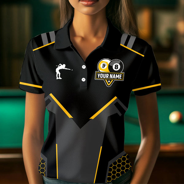 Personalized 8 Ball & 9 Ball Pool Billiard Polo, 1/4 Zip For Women Custom Team Billiard Jersey|Yellow TDM3547