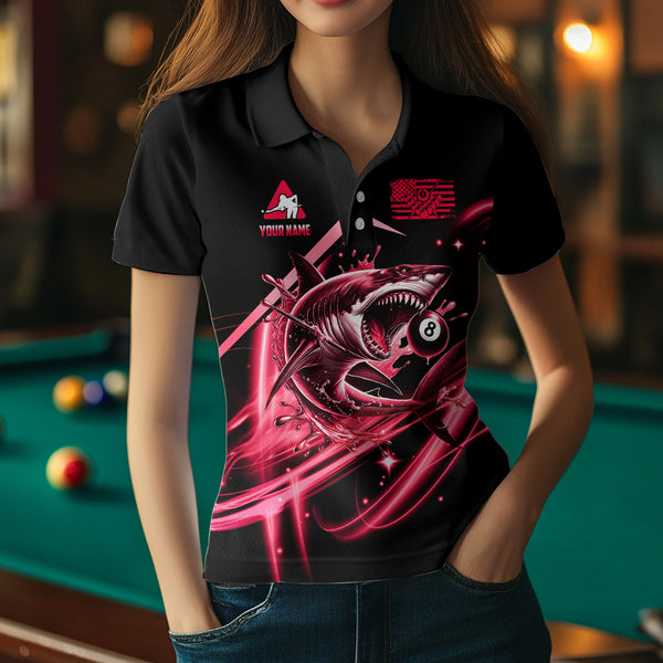 Red 8 Ball Pool Billiard Shark Polo & Quarter Zip For Women Custom Team League Billiard Jersey TDM3731